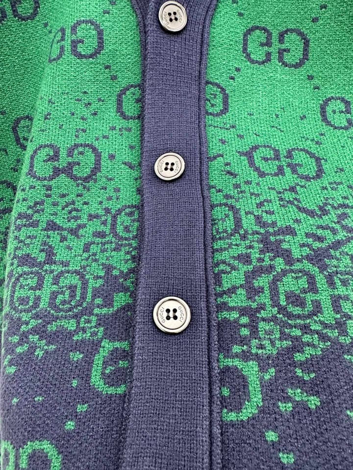 Gucci Gradient Double G Knit Cardigan in Green To Navy Gradient