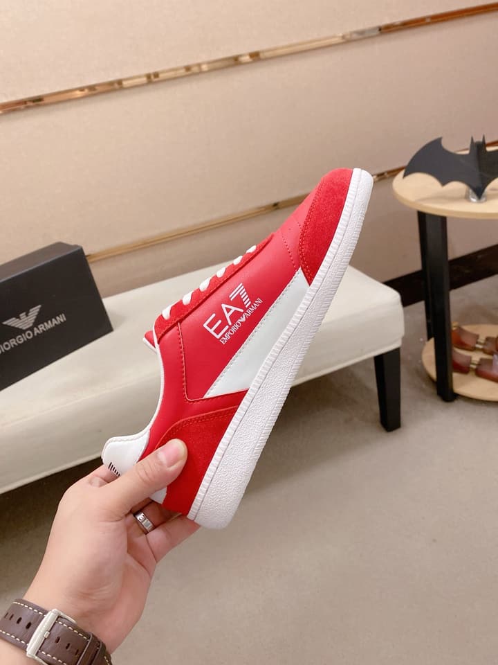 Armani Italian Leather Luxury Sneakers – New Collection in Bright Red