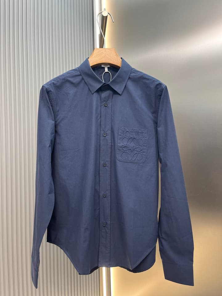 Loewe Anagram Pocket Cotton Shirt in Blue