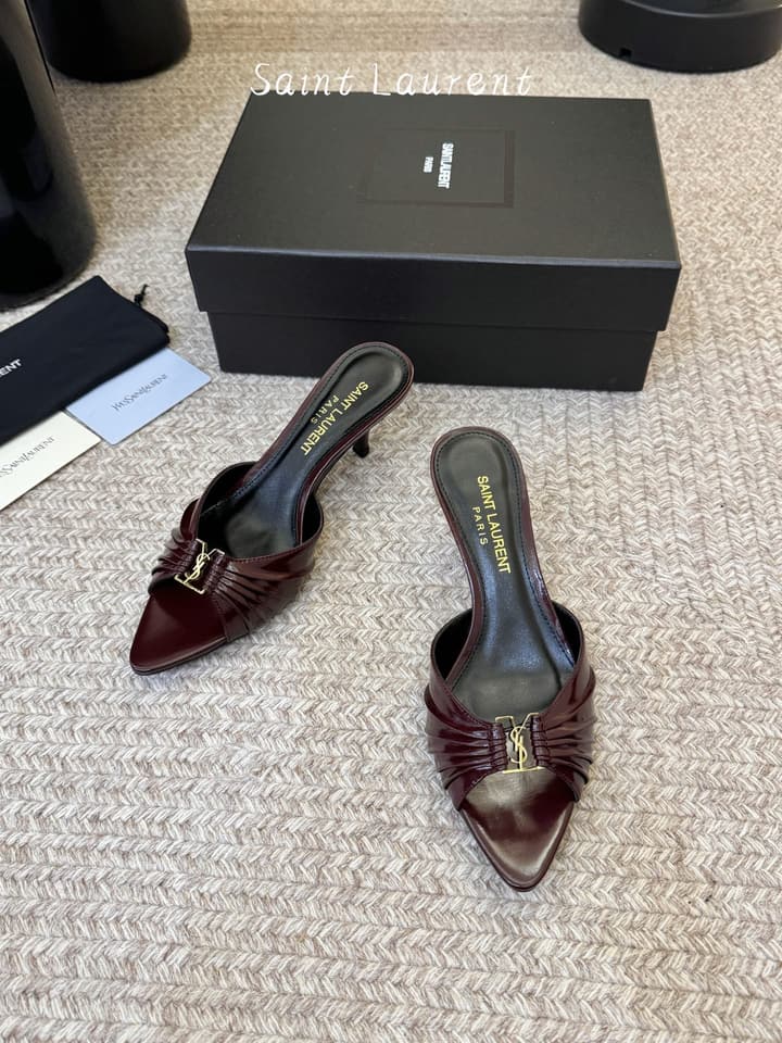 Saint Laurent Lee Pointed-Toe Heels in Burgundy