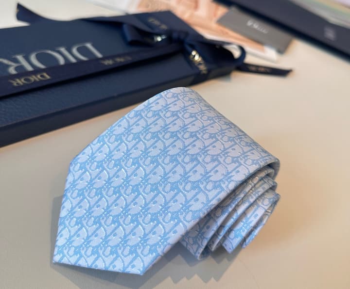Dior Blue Oblique Pixel Silk Tie in Coffee