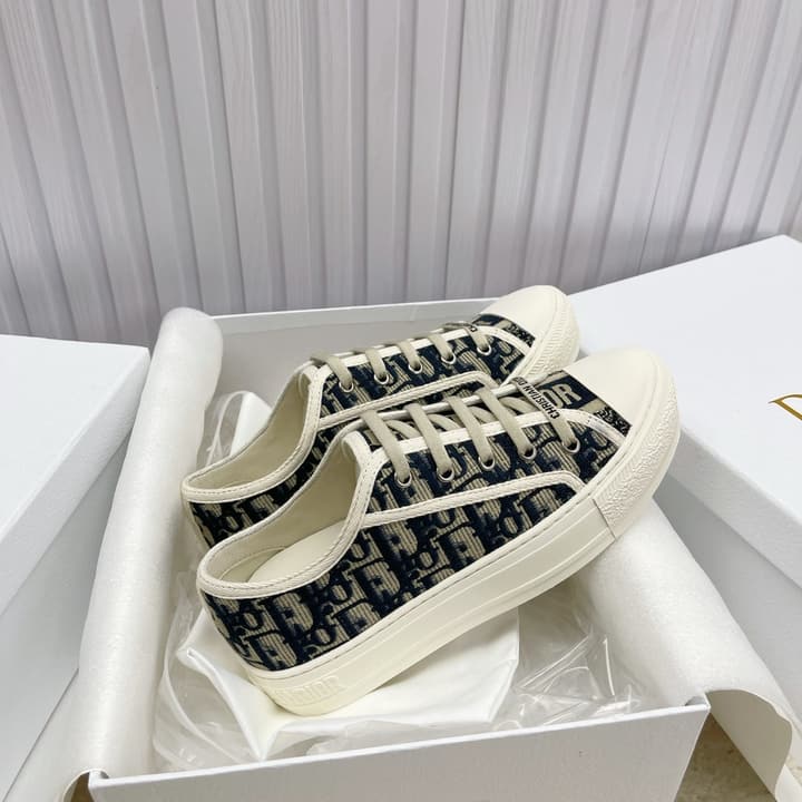 Dior Embroidered Flat Sport Sneakers in Grey Oblique Embroidery