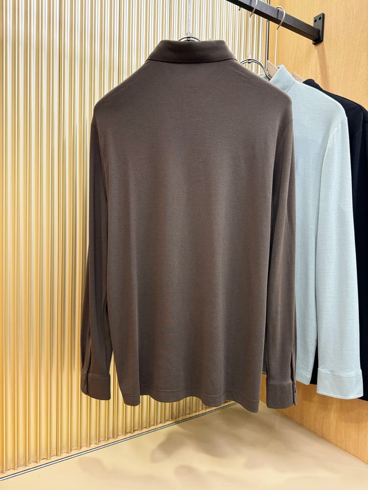 Loro Piana Solid Long Sleeve Polo Shirt – Autumn/Winter Collection in Black