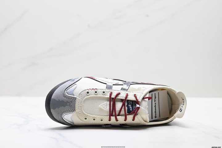 Onitsuka Tiger Mexico 66 Slip-On Casual Sneakers in Cream Black Stripes Graphic