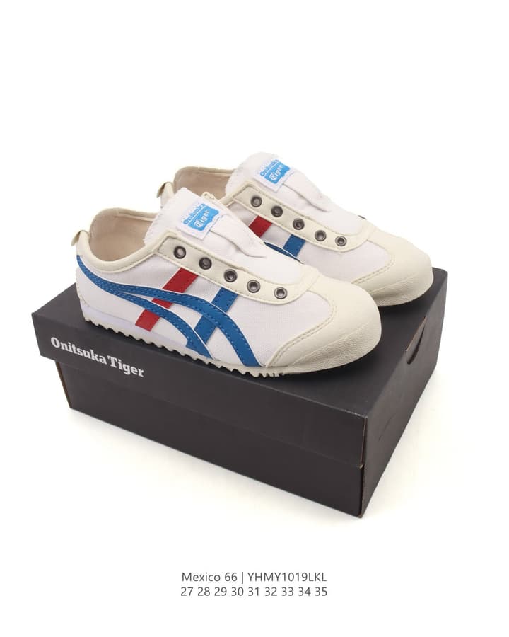 Onitsuka Tiger Mexico 66 Classic Sneakers – Kids Collection in Cream With Blue And Red Stripes