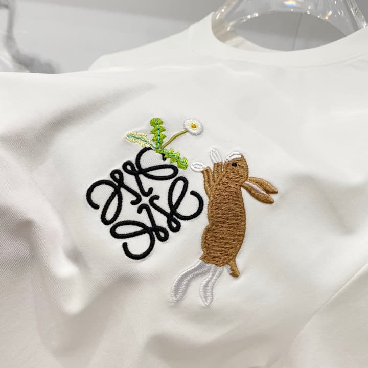 Loewe Rabbit Embroidery Mercerized Cotton T-Shirt in Black