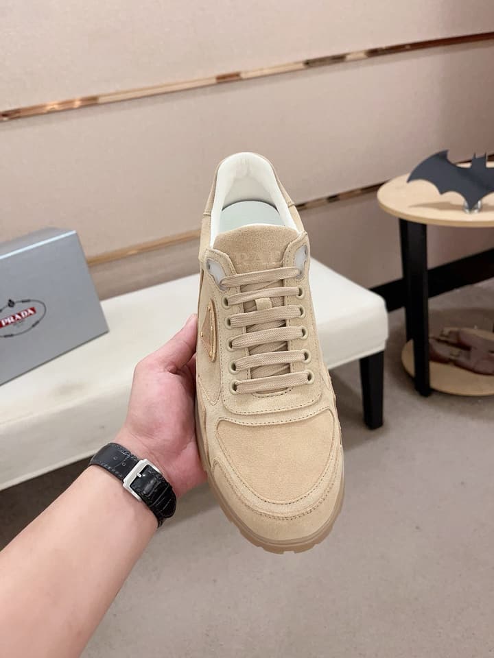 Prada Men's Air Cushion Sneakers in Beige Suede