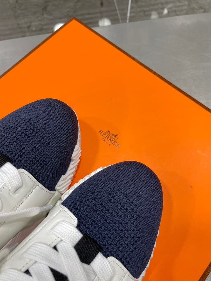 Hermès Sport Sneakers – Iconic Orange Edge in Black Knit With Black Laces