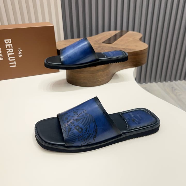 Berluti Hand-Painted Calfskin Slippers in Matte Black