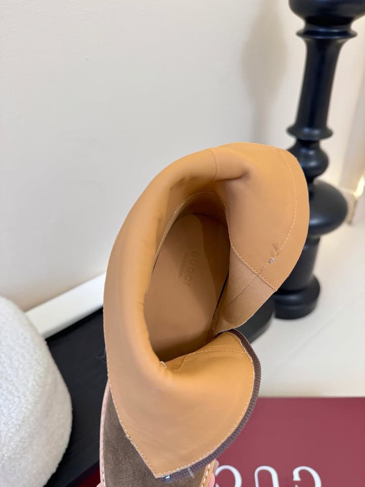 Gucci Runway Suede Boots in Taupe Suede