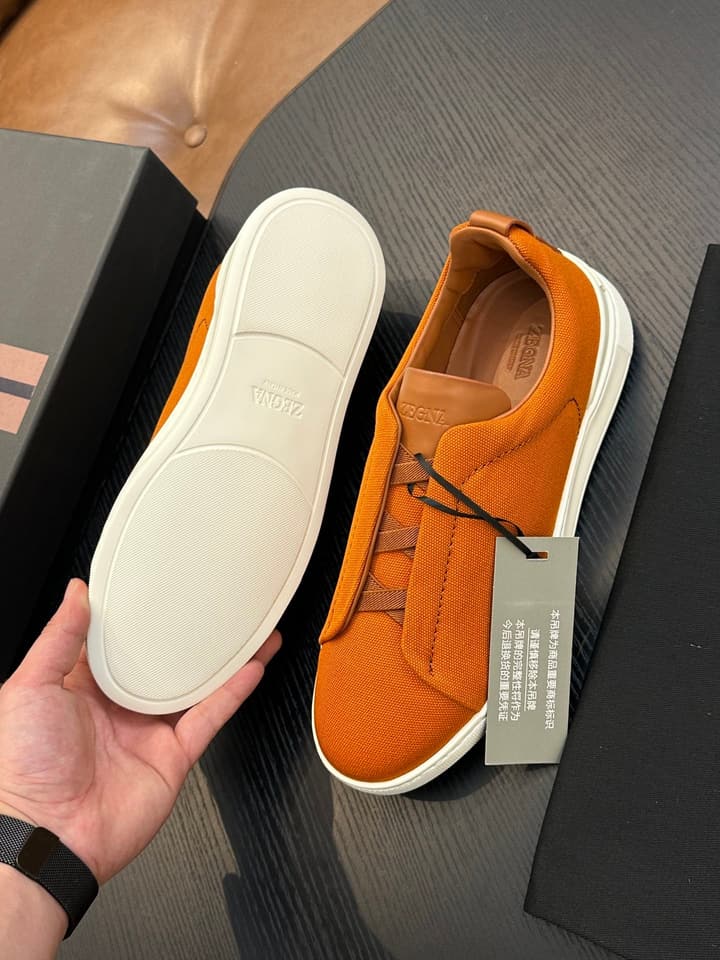 Zegna Triple Stitch Low-Top Sneakers in Dark Brown