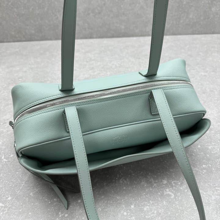 Balenciaga Carrie Leather Bowling Bag – Small in Mint Green