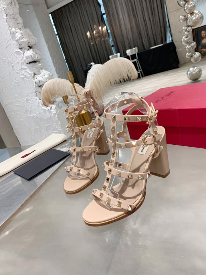 Valentino Studded Classic Block Heel Sandals in Black With Black Studs 6.5cm Heel