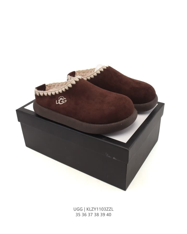 UGG Retro Color-Block Sheepskin Slippers – Autumn/Winter Collection in Brown Suede