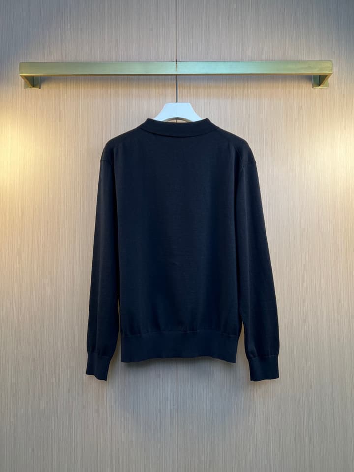 Louis Vuitton Monogram Leather Patch Knit Long-Sleeve Polo Shirt – 26SS Early Spring Collection in Black