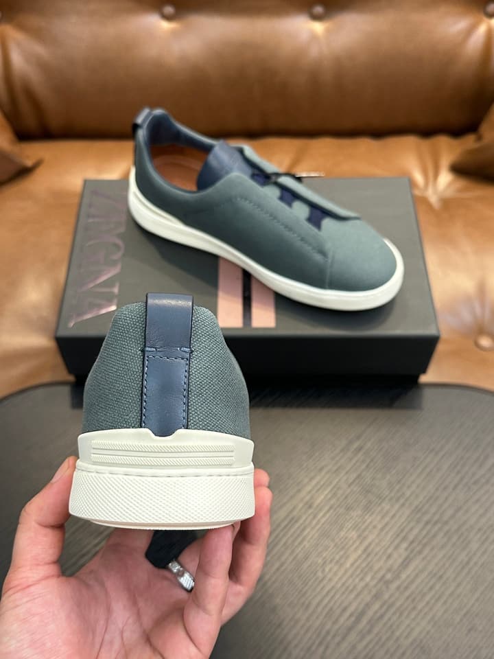 Zegna Triple Stitch Low-Top Sneakers in Dark Brown