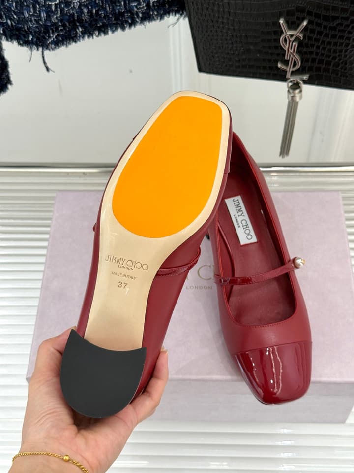 Jimmy Choo Color-block Pearl Mary Jane Heels – 25FW in Black Bow Detail