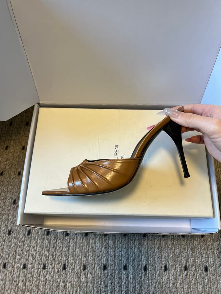 Saint Laurent Ruched Leather Mules – 26SS in Beige