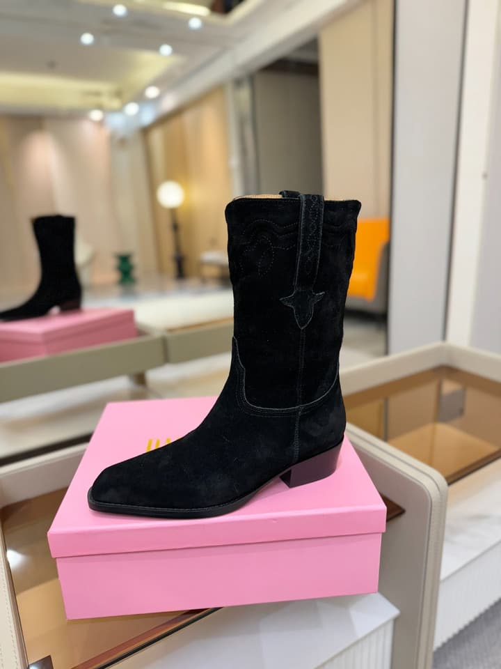 Paris Texas Western Ankle Boots in Black Suede