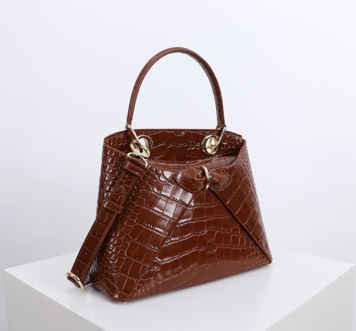 Dior Crocodile Embossed Bow Top Handle Bag – 2026SS in Black Crocodile Embossed