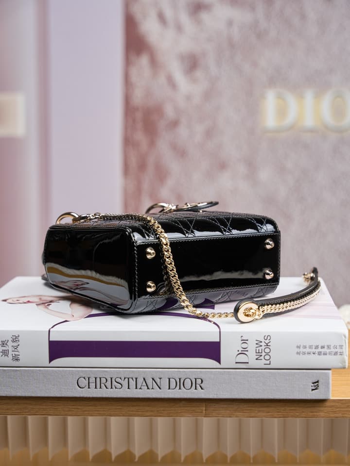 Dior Lady Dior Mini Patent Crossbody Bag in Cherry Red Patent