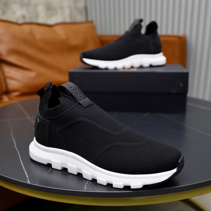 Zegna Flyknit Sneakers in Solid Black Knit