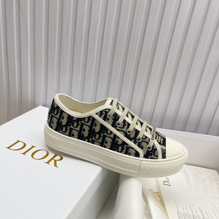 Dior Embroidered Flat Sport Sneakers in Grey Oblique Embroidery