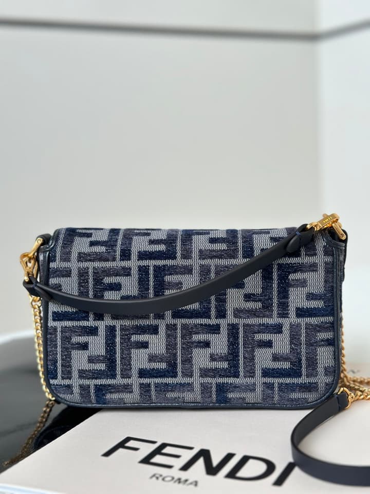 Fendi Small Baguette Handbag in Dark Blue Gradient Ff Chenille