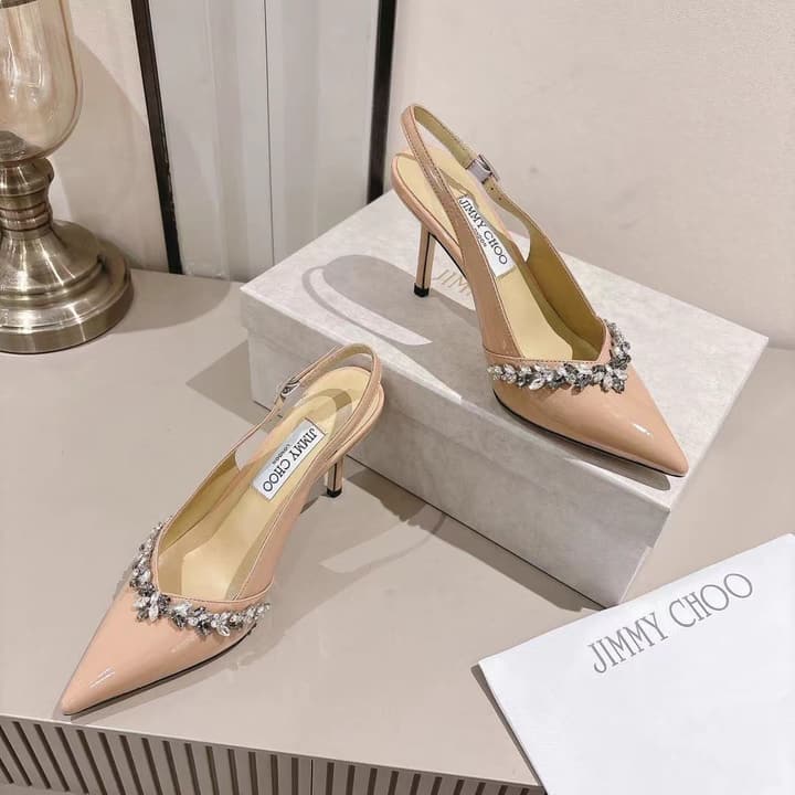 Jimmy Choo Pointed-Toe Crystal-Embellished Heeled Sandals – 2025 Summer in Black