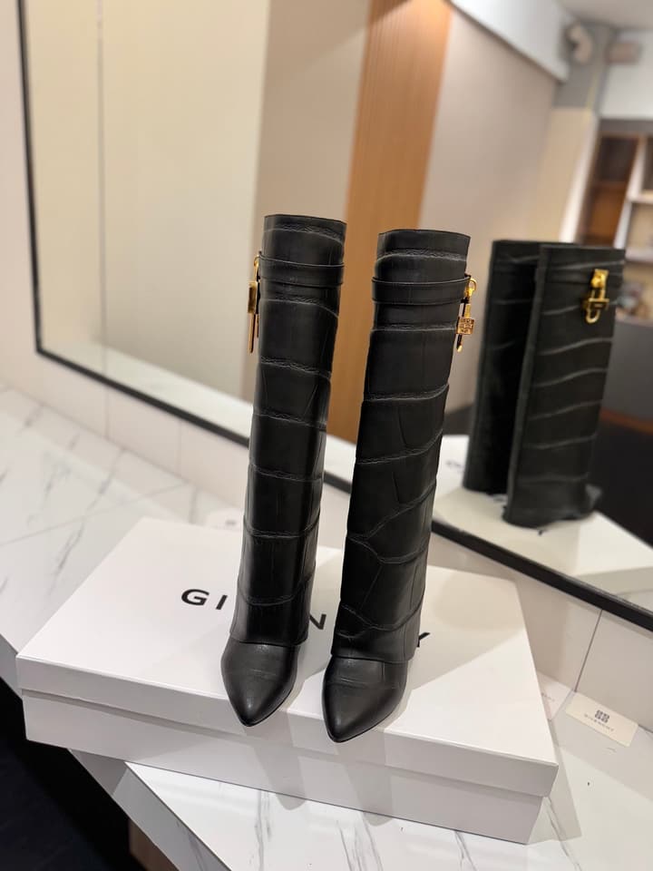 Givenchy Lock Detail Knee-High Boots – 2024 SS in Black Leather
