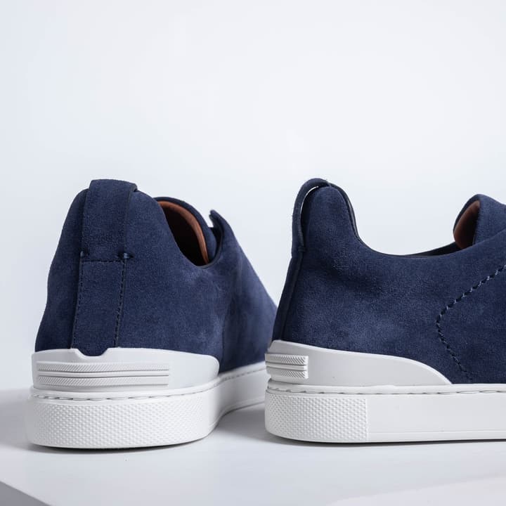 Zegna SECONDSKIN Triple Stitch Low-Top Sneakers in Navy Smooth Leather