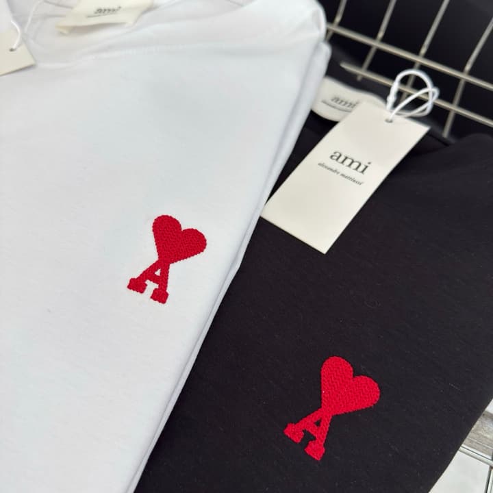 AMI Paris Small Logo Embroidered Cotton T-Shirt in Classic Black