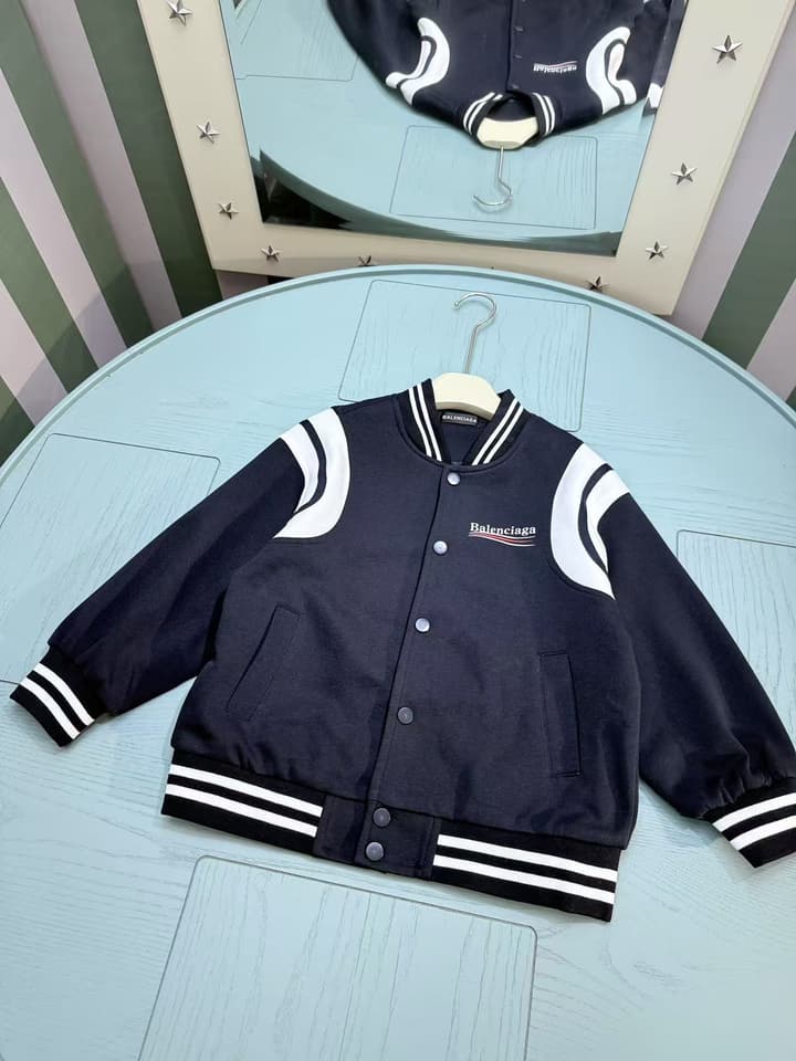 Balenciaga Baseball Bomber Jacket – Kids Collection – 2025 AW in Navy Blue With White Accents