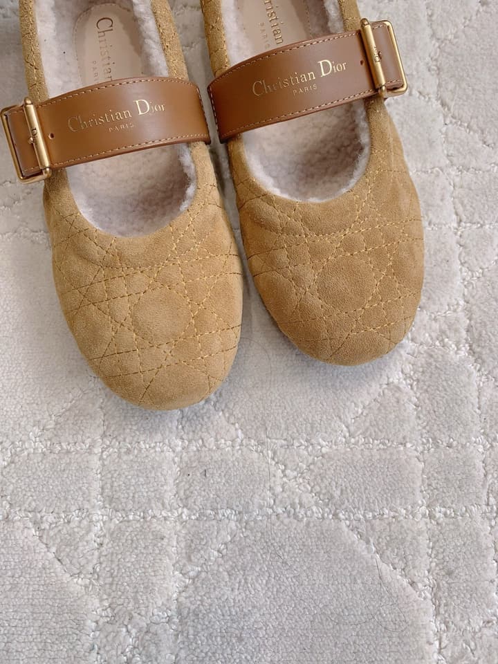 Dior Quilted Wool Mary Jane Flats in Black Suede