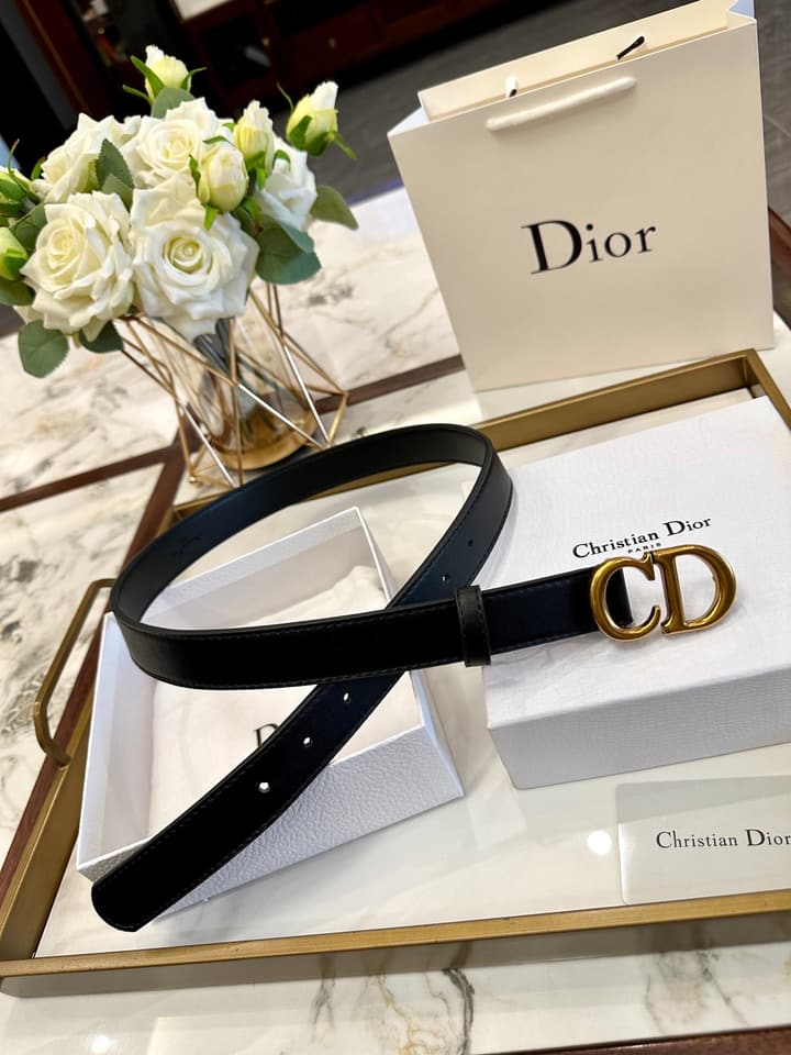 Dior Classic Leather Belt – 3.0cm in Black Leather With Gold Buckle