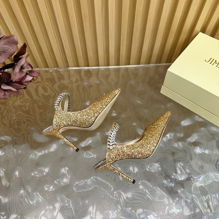 Jimmy Choo Sequined Evening Heels – 2025SS in Nude Shimmer