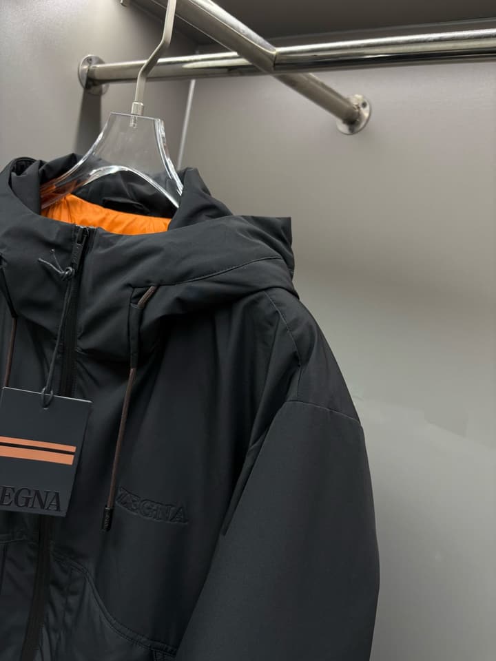 Zegna Letter Embossed Down Jacket in Classic Black