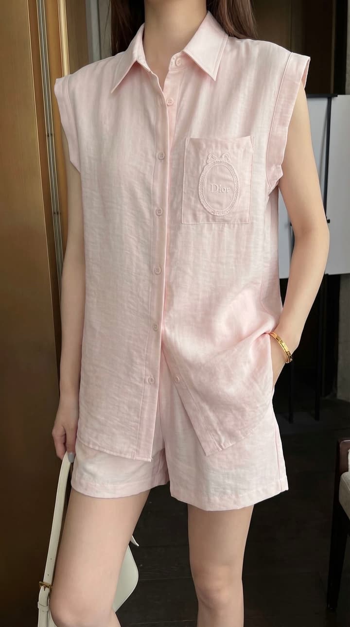 Dior Embroidered Logo Pocket Shirt Set in Pink