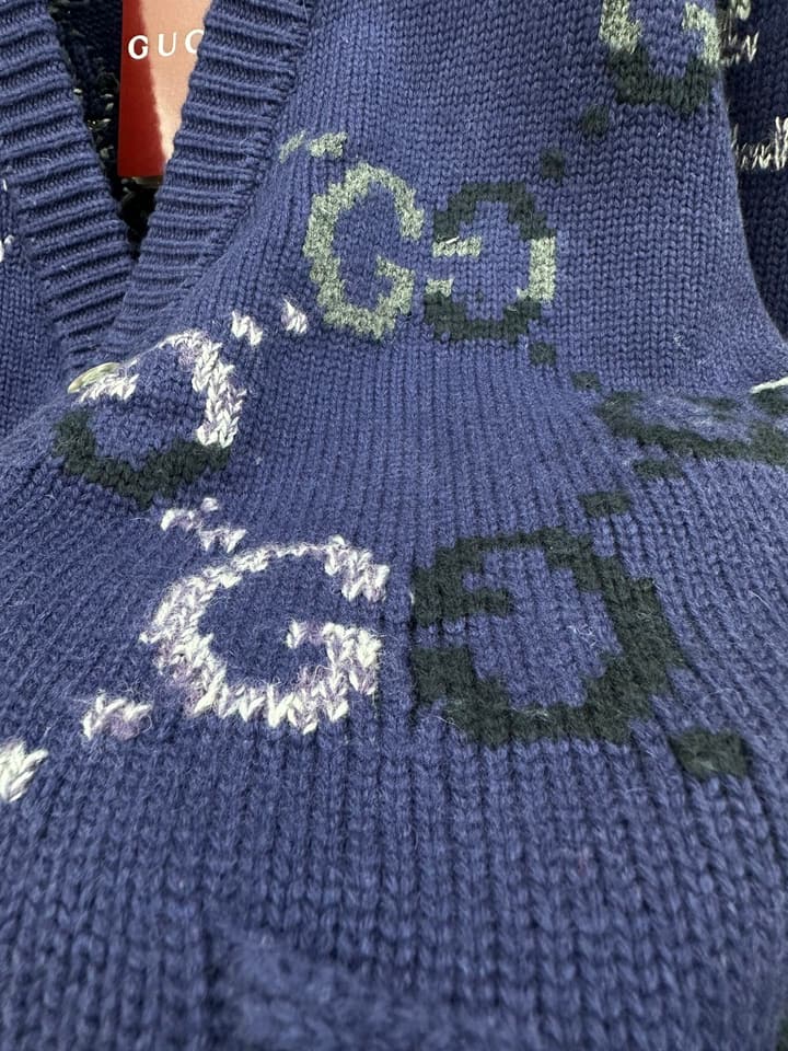 Gucci Double G Monogram Knit Cardigan in Deep Blue Gg Pattern Cardigan