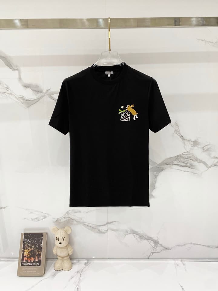 Loewe Rabbit Embroidery Mercerized Cotton T-Shirt in Black