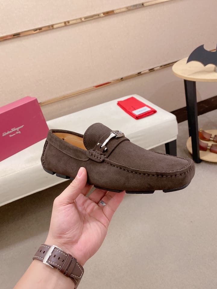 Ferragamo Men's Suede Driving Shoes in Brown Suede