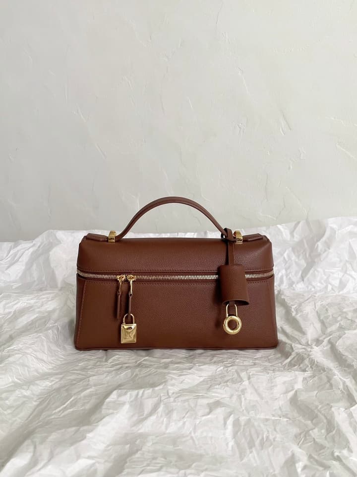 Loro Piana L23 Textured Shoulder Bag in Brown/Red