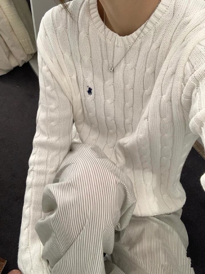 Ralph Lauren Cable Knit Crewneck Sweater in Black
