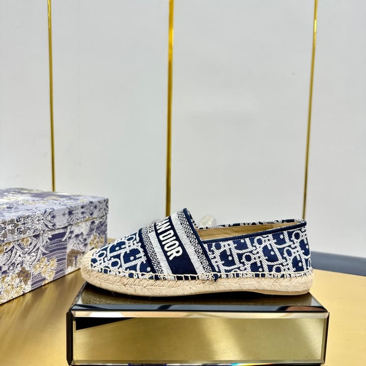 Dior Granville Embroidered Espadrille Flats in Beige/brown Oblique Pattern