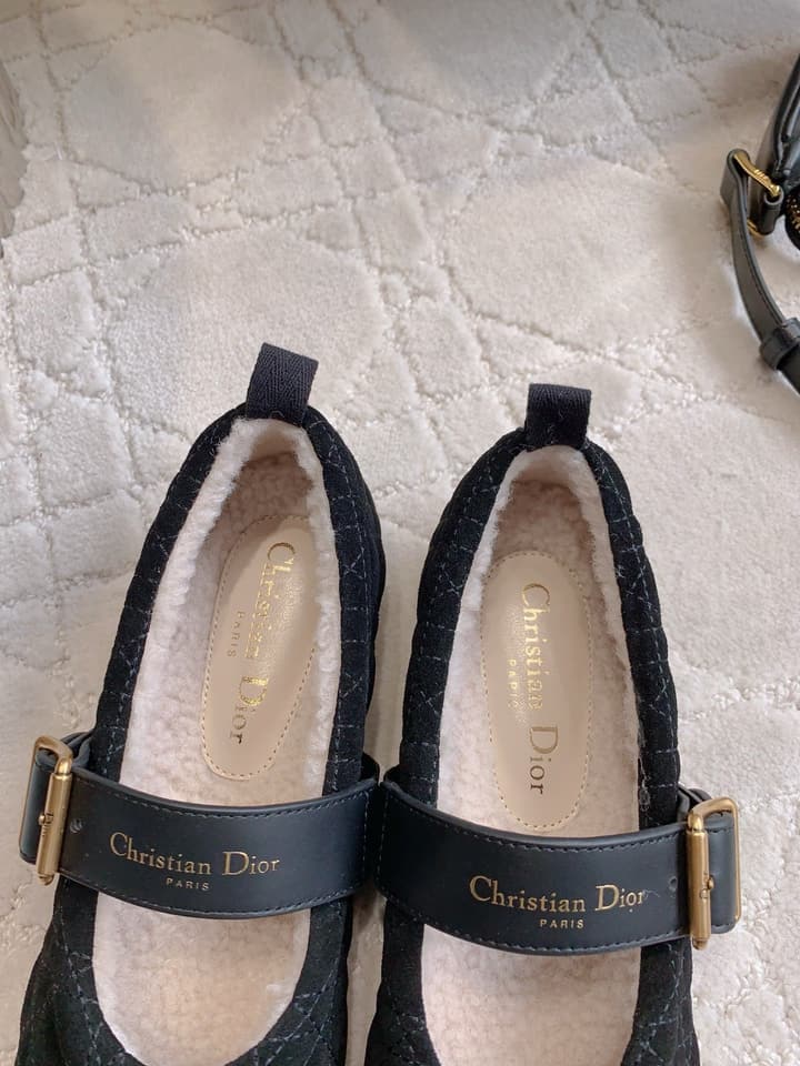 Dior Quilted Wool Mary Jane Flats in Black Suede