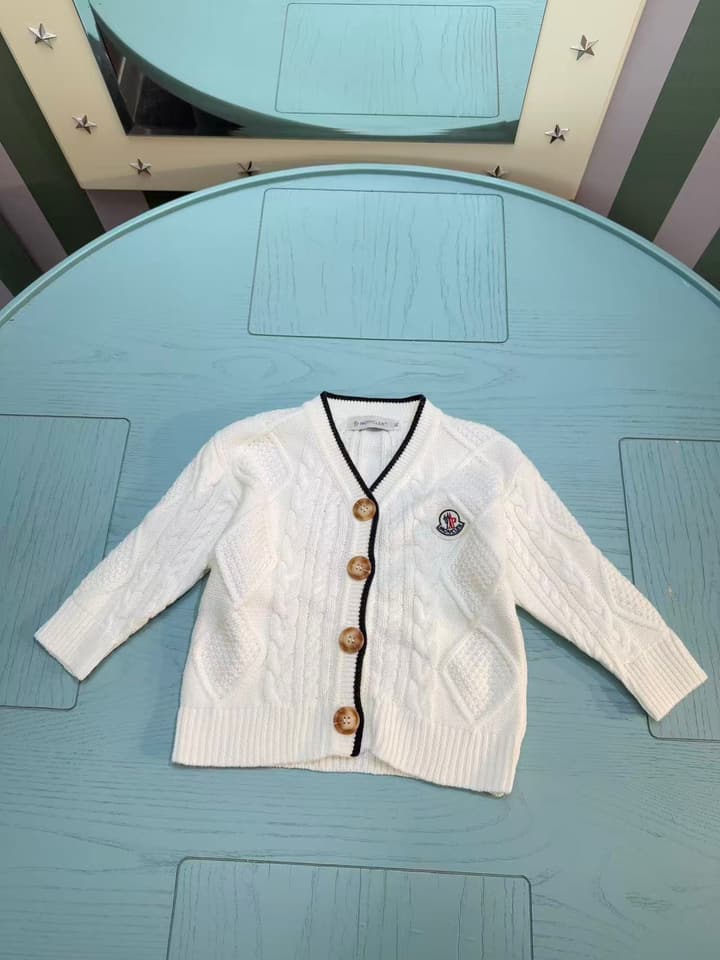 Moncler Classic Knit Cardigan – Kids Collection – 2025SS in White With Black Trim