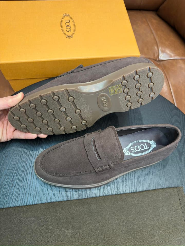 Tod's Suede Calfskin Loafers in Cognac Suede