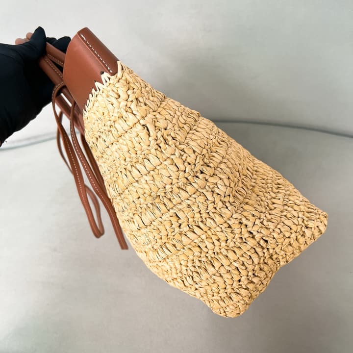 Prada Raffia and Calfskin Tote Bag – Summer Collection in Natural Raffia With Cognac Leather