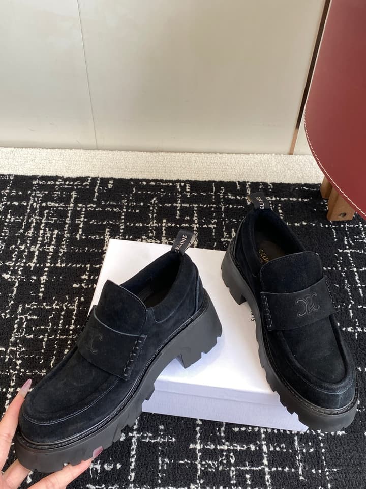 Celine Lisa Platform Loafers – 25SS Autumn/Winter Collection in Brown Suede Velcro