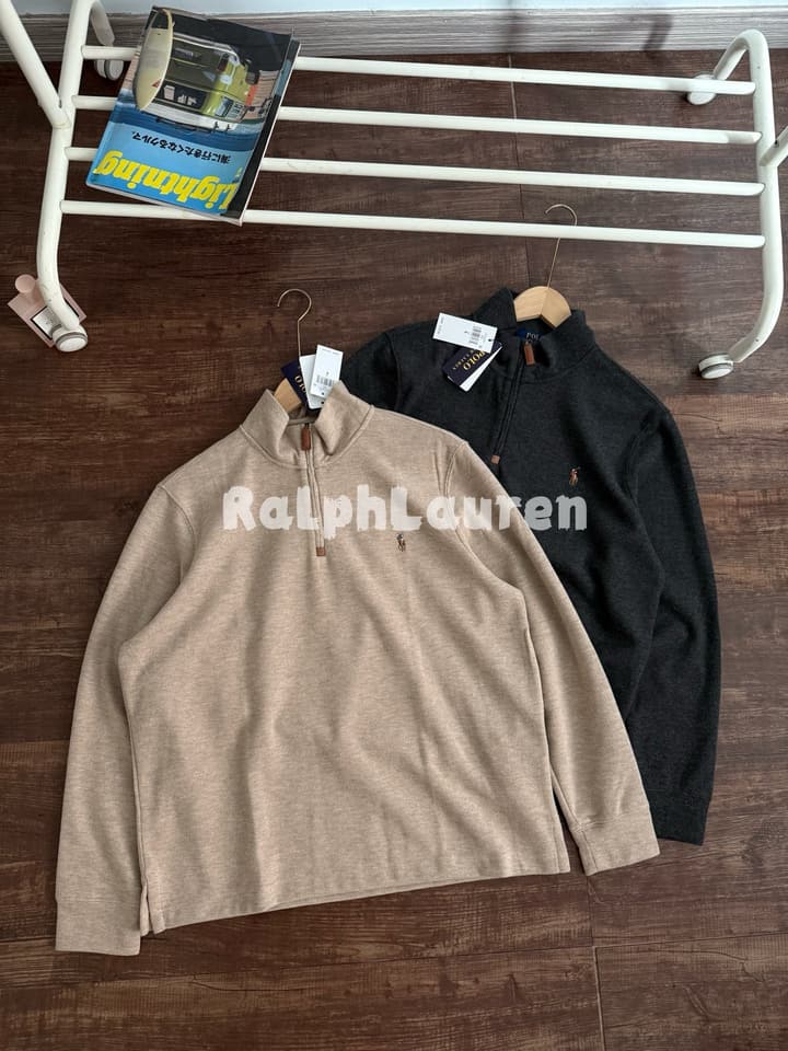 Ralph Lauren Half-Zip Embroidered Sweatshirt in Beige